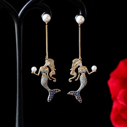 Mermaid Earrings Zircon Earrings-Jewearrings