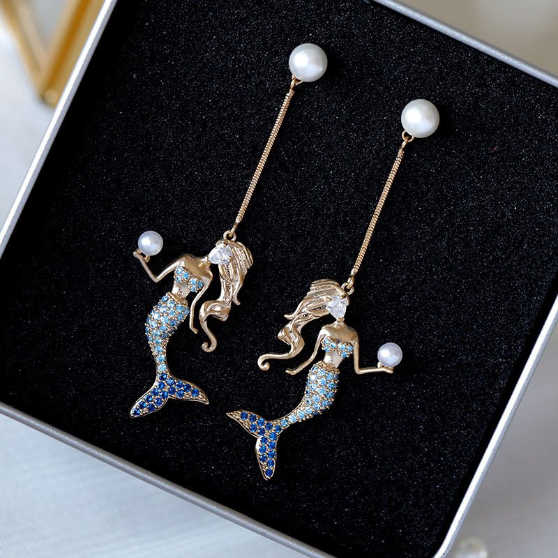 Mermaid Earrings Zircon Earrings-Jewearrings