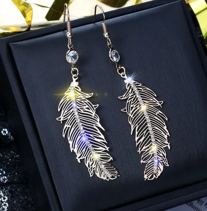 Metal Diamond Leaf Feather Earrings | Wild Retro Style-Jewearrings