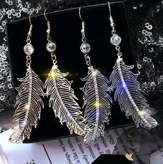 Metal Diamond Leaf Feather Earrings | Wild Retro Style-Jewearrings