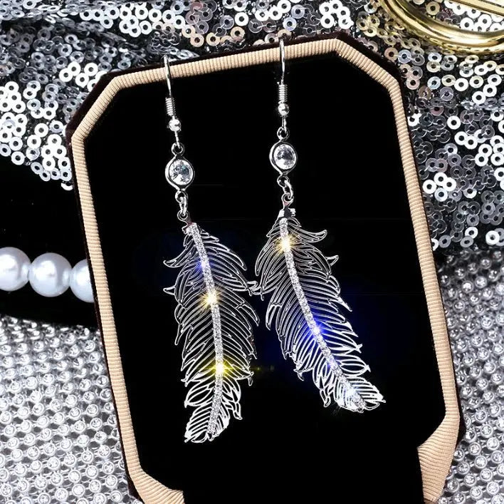 Metal Diamond Leaf Feather Earrings | Wild Retro Style-Jewearrings