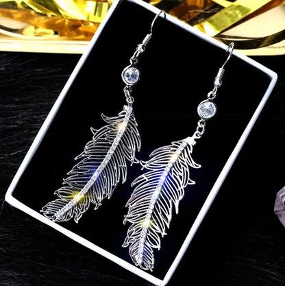 Metal Diamond Leaf Feather Earrings | Wild Retro Style-Jewearrings