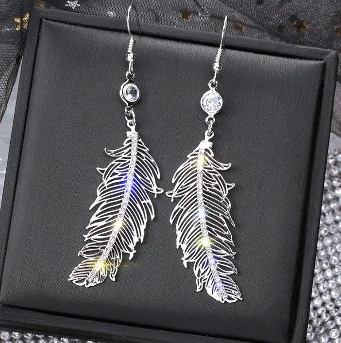 Metal Diamond Leaf Feather Earrings | Wild Retro Style-Jewearrings