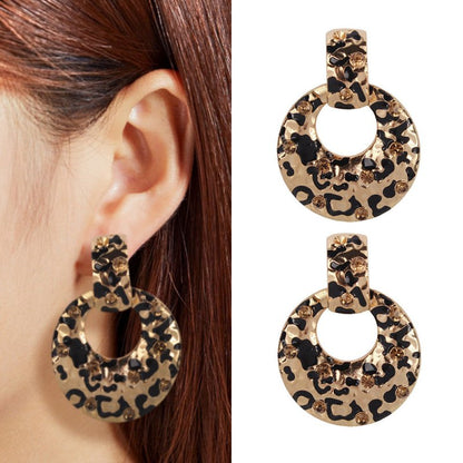 Metal leopard earrings with diamond hoop-Jewearrings