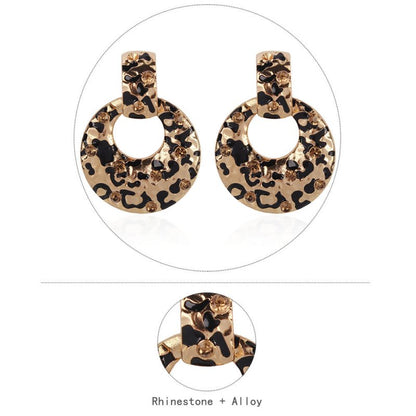 Metal leopard earrings with diamond hoop-Jewearrings