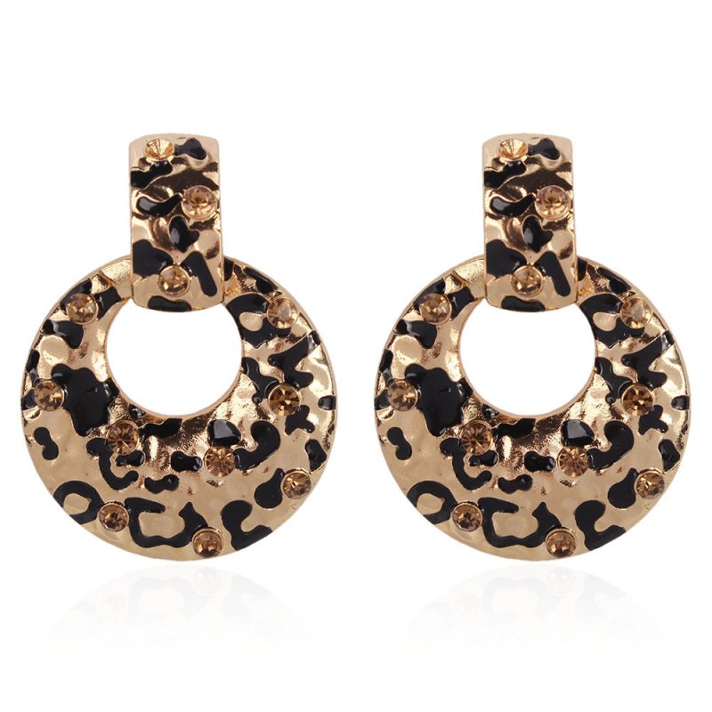 Metal leopard earrings with diamond hoop-Jewearrings