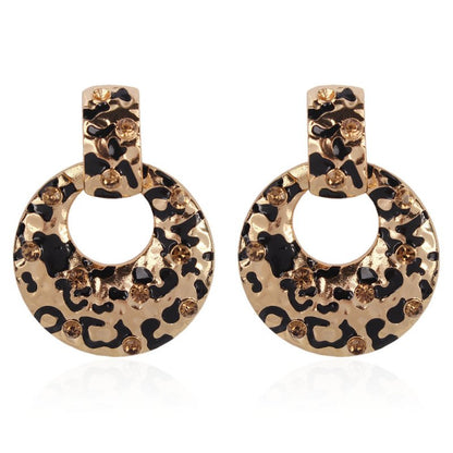 Metal leopard earrings with diamond hoop-Jewearrings