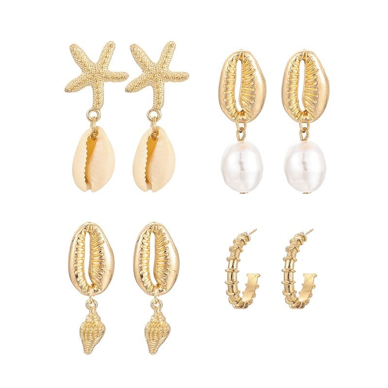 Metal shell natural conch multi-piece earrings-Jewearrings