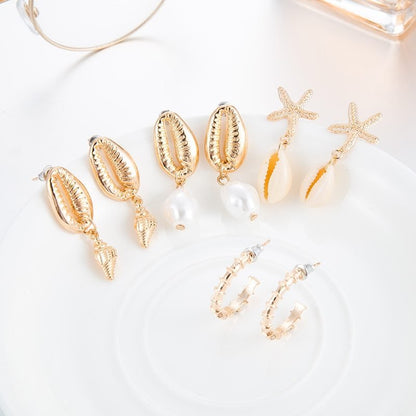 Metal shell natural conch multi-piece earrings-Jewearrings