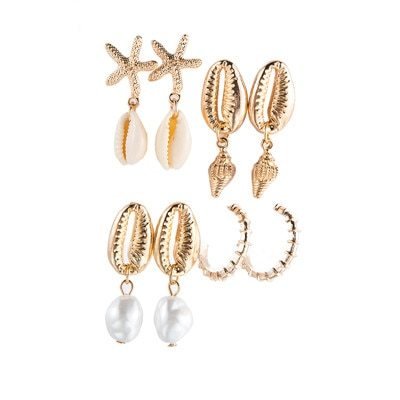 Metal shell natural conch multi-piece earrings-Jewearrings