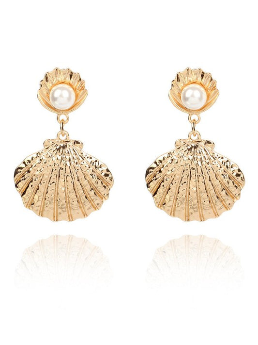 Metallic shell pearl earrings-Jewearrings