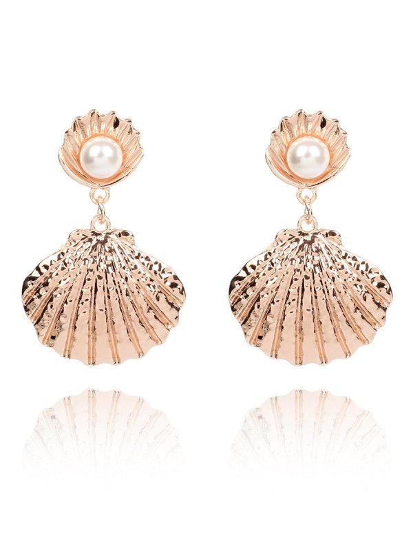 Metallic shell pearl earrings-Jewearrings