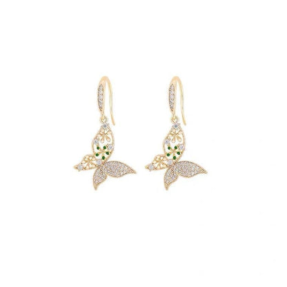 Micro Diamond Drop Oil Butterfly Earrings Female Personality Retro Ear Hooks-Jewearrings