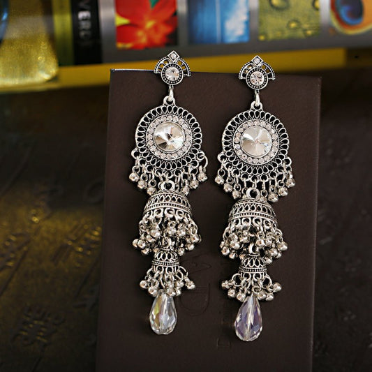 Micro Diamond Studded Tassel Earrings-Jewearrings