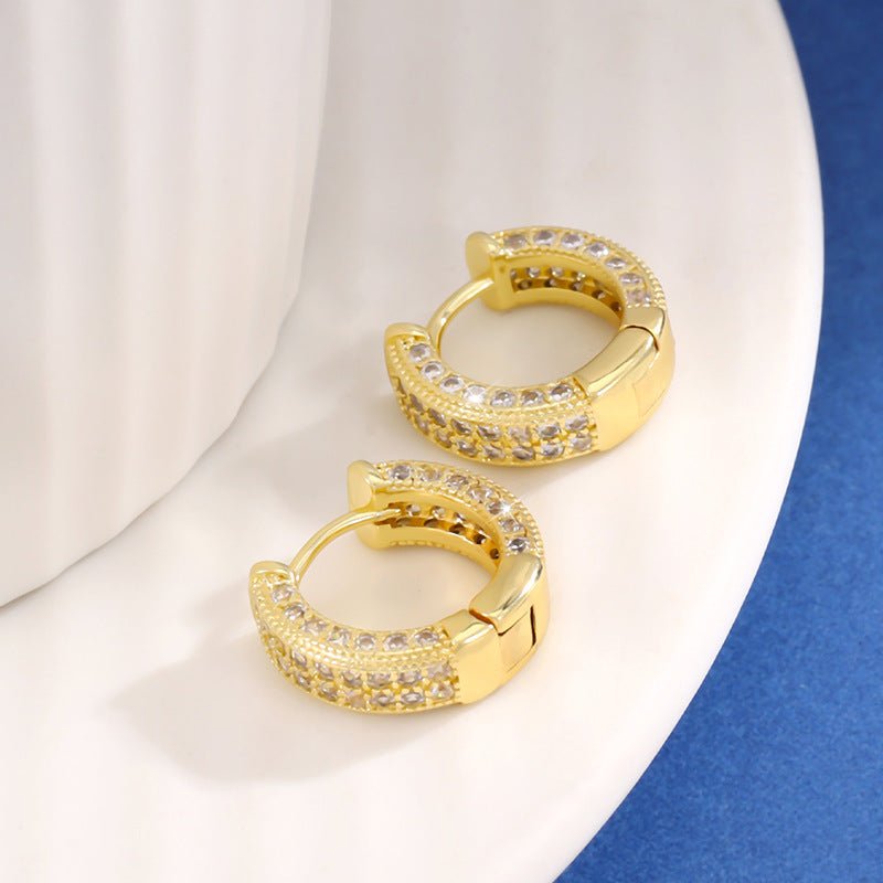 Micro-inlaid Diamond Small Round Earrings For Women-Jewearrings