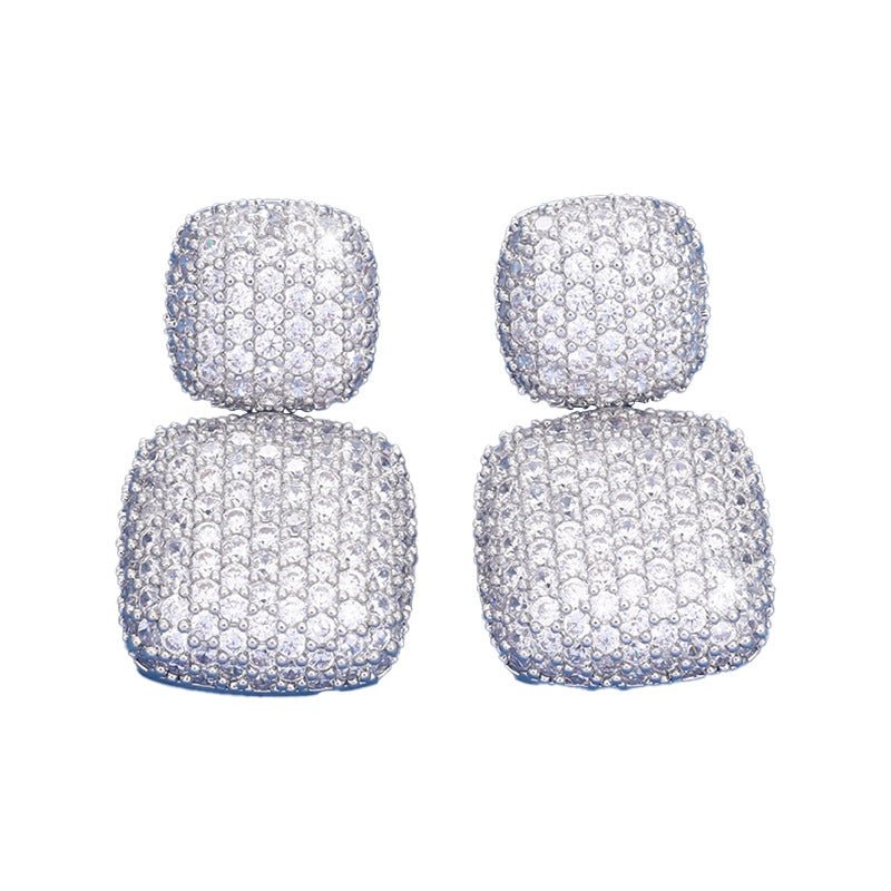 Micro-inlaid Diamond Super Shiny Square Stud Earrings For Women-Jewearrings