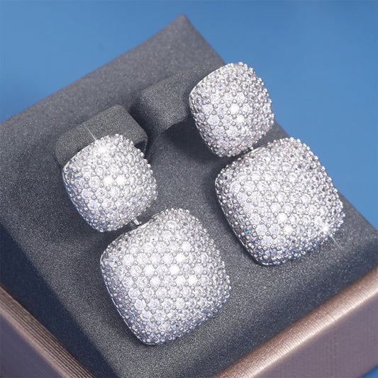 Micro-inlaid Diamond Super Shiny Square Stud Earrings For Women-Jewearrings