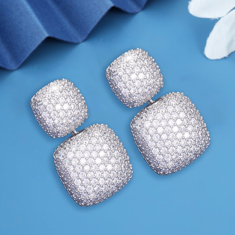 Micro-inlaid Diamond Super Shiny Square Stud Earrings For Women-Jewearrings