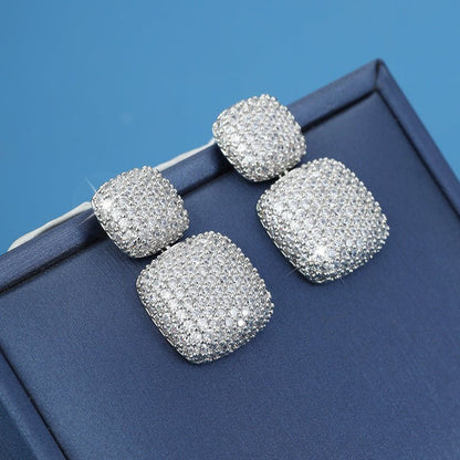 Micro-inlaid Diamond Super Shiny Square Stud Earrings For Women-Jewearrings