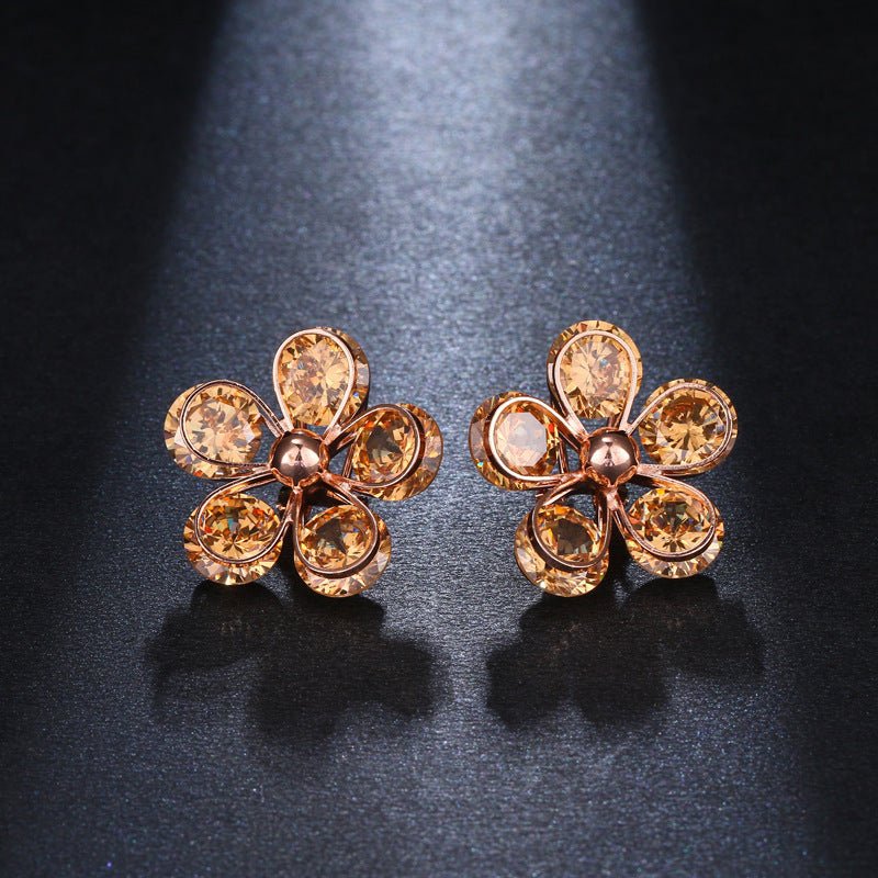 Micro Inlaid Zircon Small Flower Stud Earrings Fashionable And Versatile Earrings-Jewearrings