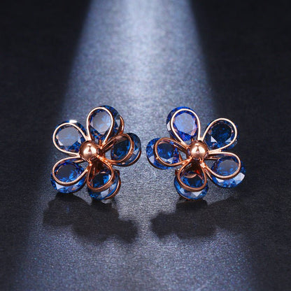 Micro Inlaid Zircon Small Flower Stud Earrings Fashionable And Versatile Earrings-Jewearrings