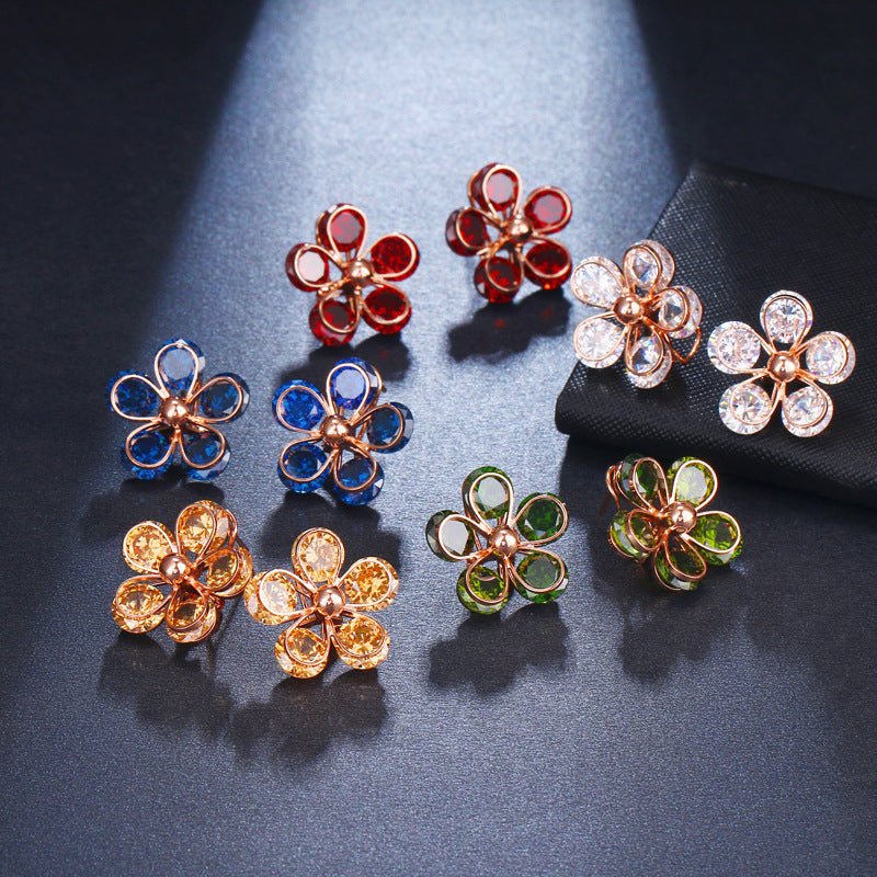 Micro Inlaid Zircon Small Flower Stud Earrings Fashionable And Versatile Earrings-Jewearrings