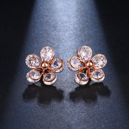 Micro Inlaid Zircon Small Flower Stud Earrings Fashionable And Versatile Earrings-Jewearrings