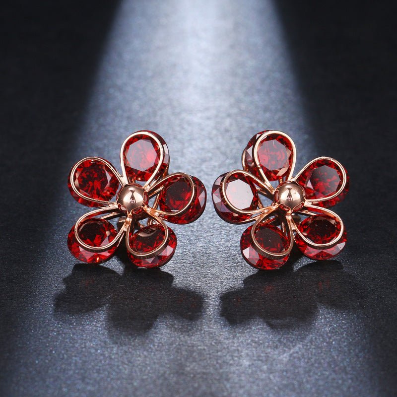 Micro Inlaid Zircon Small Flower Stud Earrings Fashionable And Versatile Earrings-Jewearrings