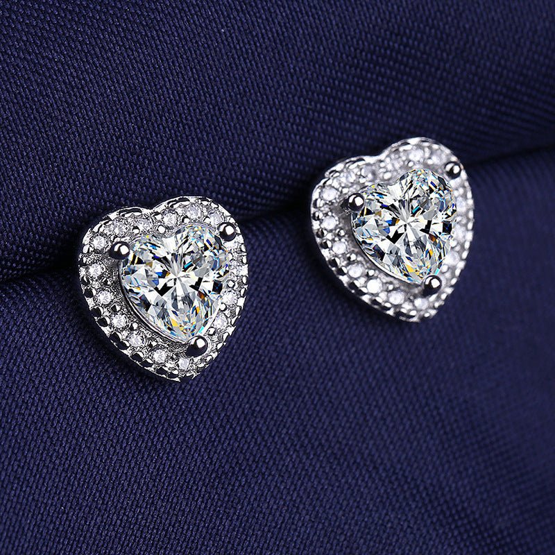 Micro-set Simulation Diamond Super Flash AAA Zircon Heart-shaped Stud Earrings-Jewearrings