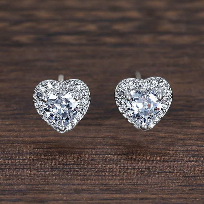 Micro-set Simulation Diamond Super Flash AAA Zircon Heart-shaped Stud Earrings-Jewearrings