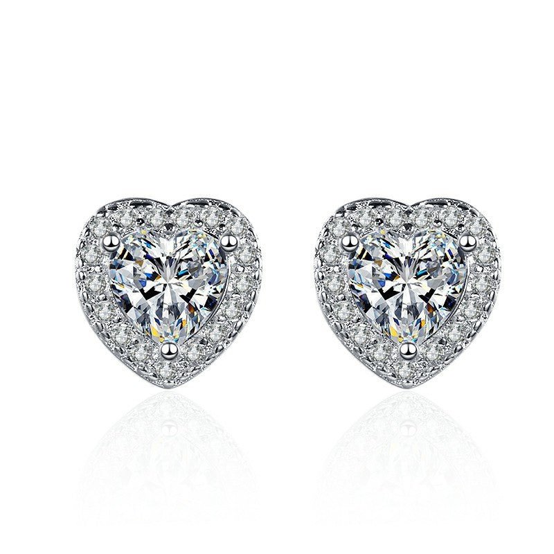 Micro-set Simulation Diamond Super Flash AAA Zircon Heart-shaped Stud Earrings-Jewearrings