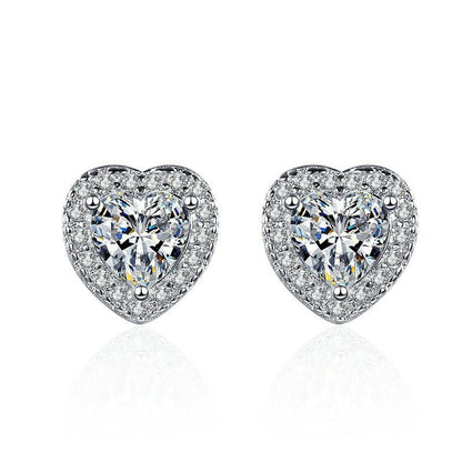 Micro-set Simulation Diamond Super Flash AAA Zircon Heart-shaped Stud Earrings-Jewearrings