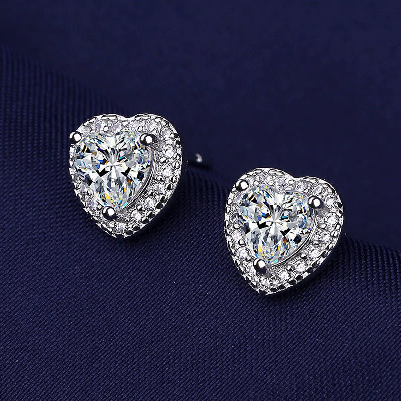 Micro-set Simulation Diamond Super Flash AAA Zircon Heart-shaped Stud Earrings-Jewearrings