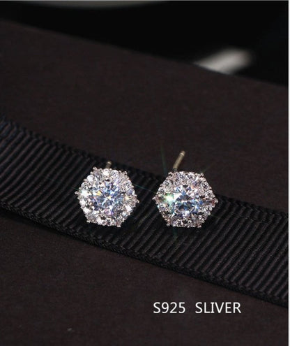 Micro-set Square Diamond Super Shining Pure Silver Stud Earrings-Jewearrings