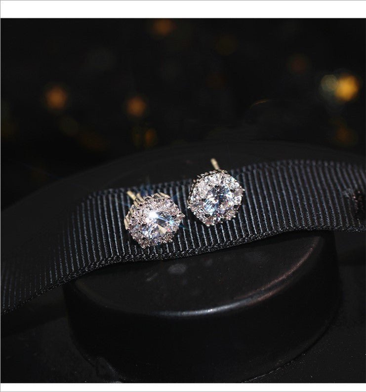 Micro-set Square Diamond Super Shining Pure Silver Stud Earrings-Jewearrings