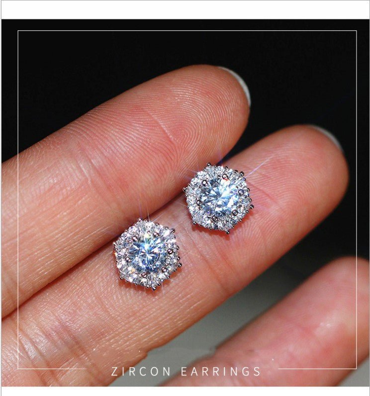 Micro-set Square Diamond Super Shining Pure Silver Stud Earrings-Jewearrings