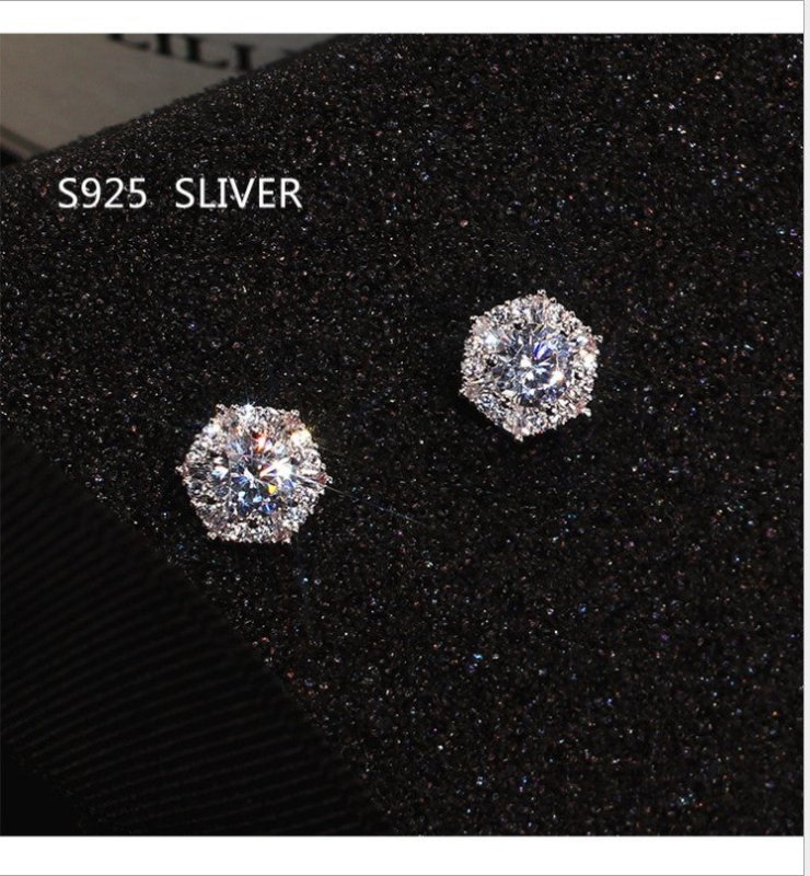 Micro-set Square Diamond Super Shining Pure Silver Stud Earrings-Jewearrings