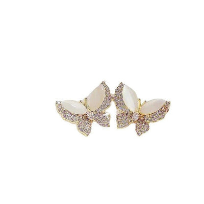 Micro Set Zircon Full Diamond Opal Butterfly Stud Earrings-Jewearrings