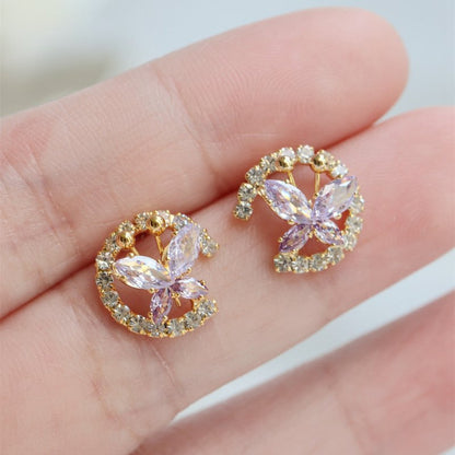 Micro-set Zirconium Diamond Temperament Sparkly Silver Needle Earrings-Jewearrings