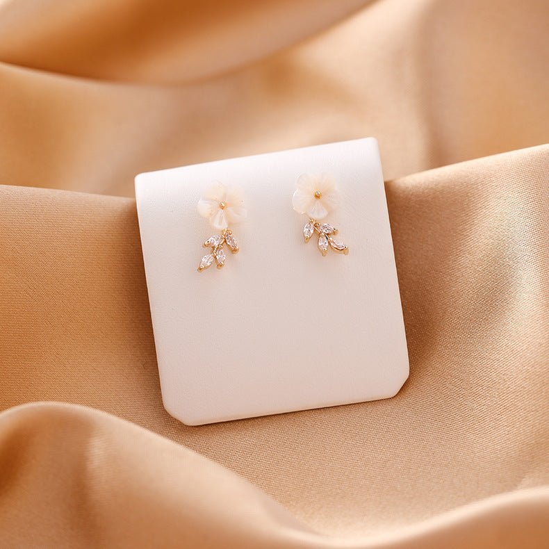 Mini Floral Micro Inlaid Shell 925 Silver Stud Earrings-Jewearrings