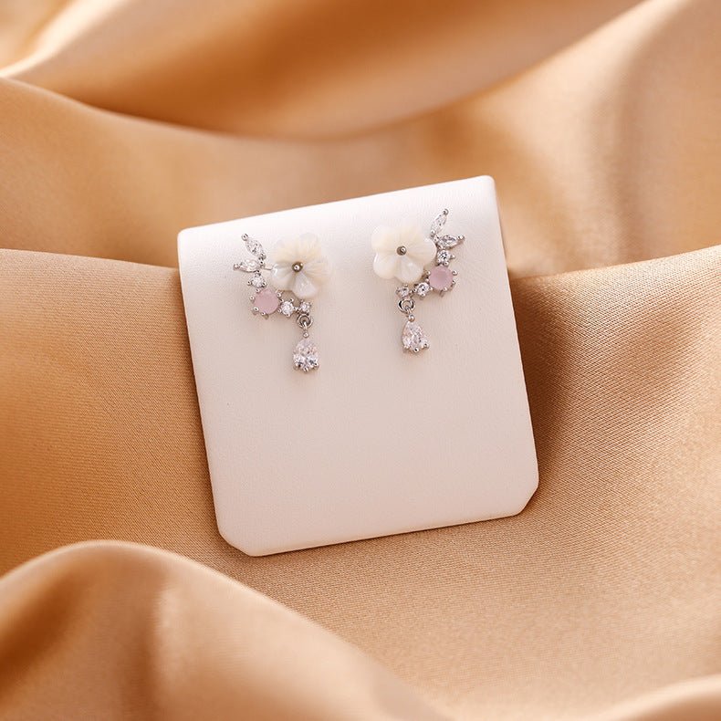 Mini Floral Micro Inlaid Shell 925 Silver Stud Earrings-Jewearrings