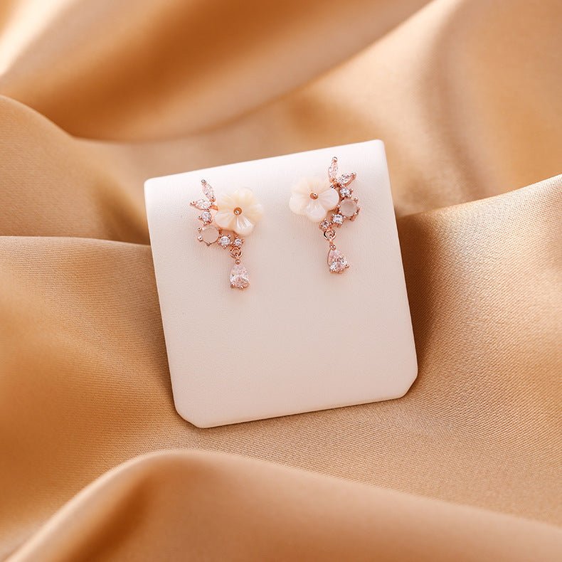 Mini Floral Micro Inlaid Shell 925 Silver Stud Earrings-Jewearrings