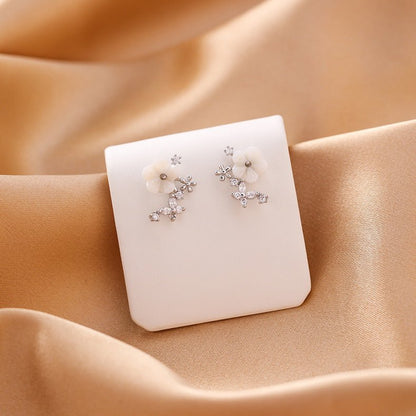 Mini Floral Micro Inlaid Shell 925 Silver Stud Earrings-Jewearrings