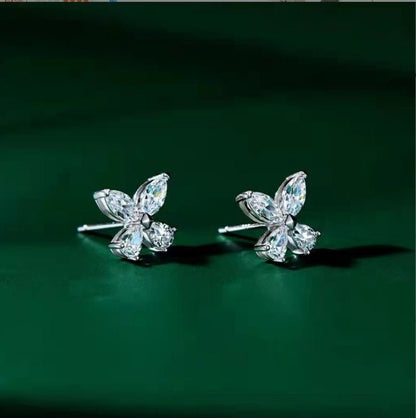 Mini Sterling Silver Butterfly Diamond Earrings Luxurious And Luxurious-Jewearrings