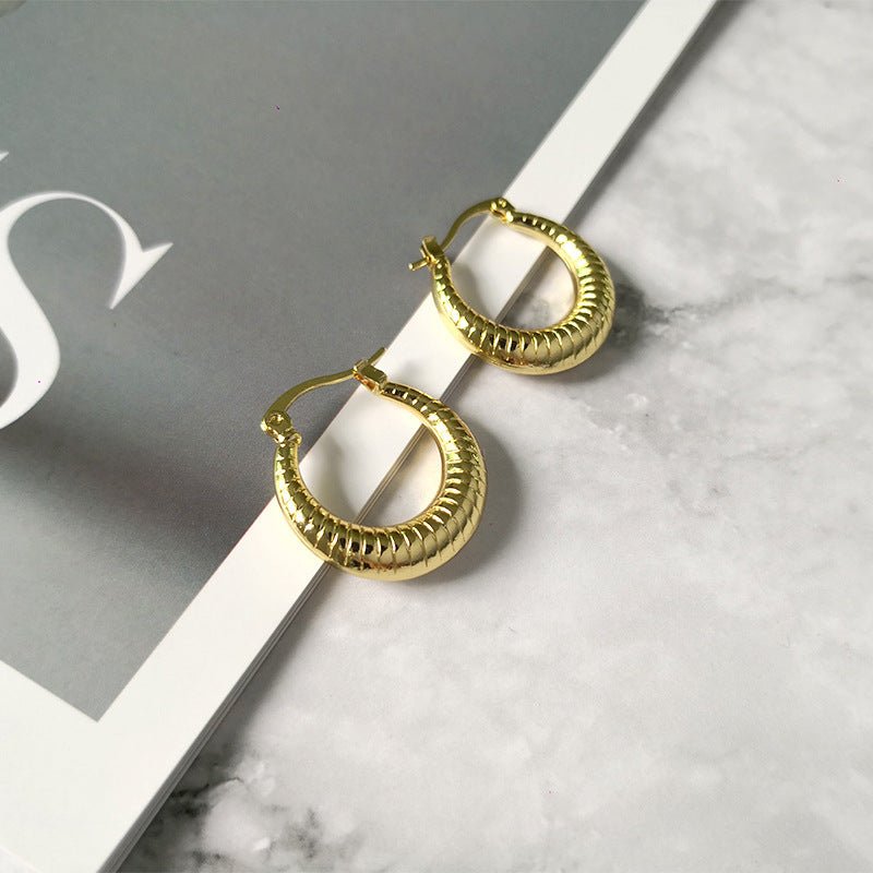 Minimalist Personality C-Shaped Thick Line Big Circle Open Ring Earrings-Jewearrings