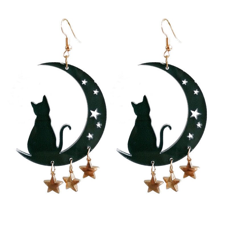 Moon Cat Acrylic Women's Tassel Earrings-Jewearrings