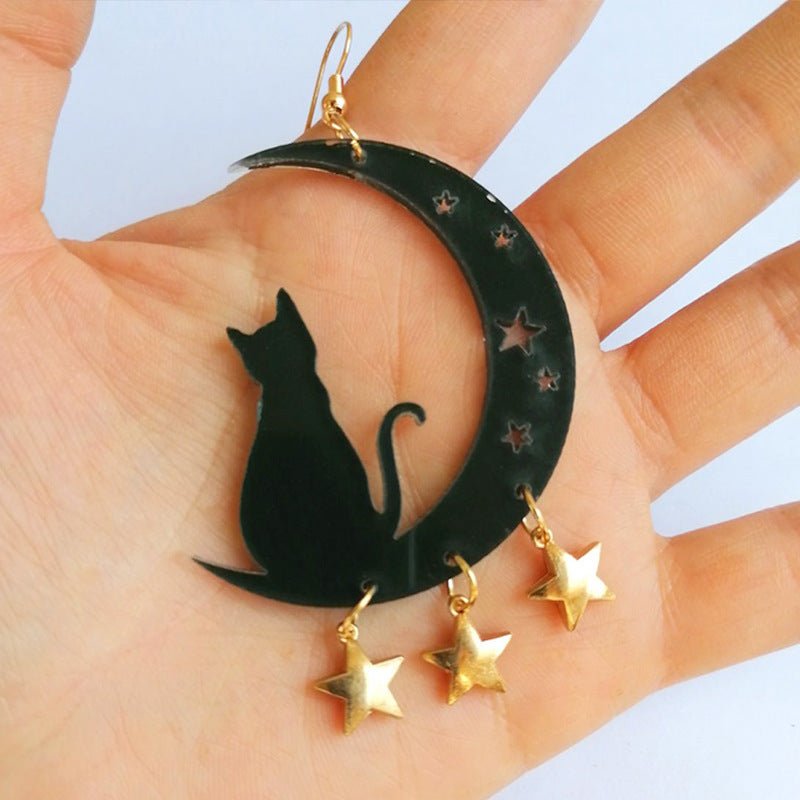 Moon Cat Acrylic Women's Tassel Earrings-Jewearrings