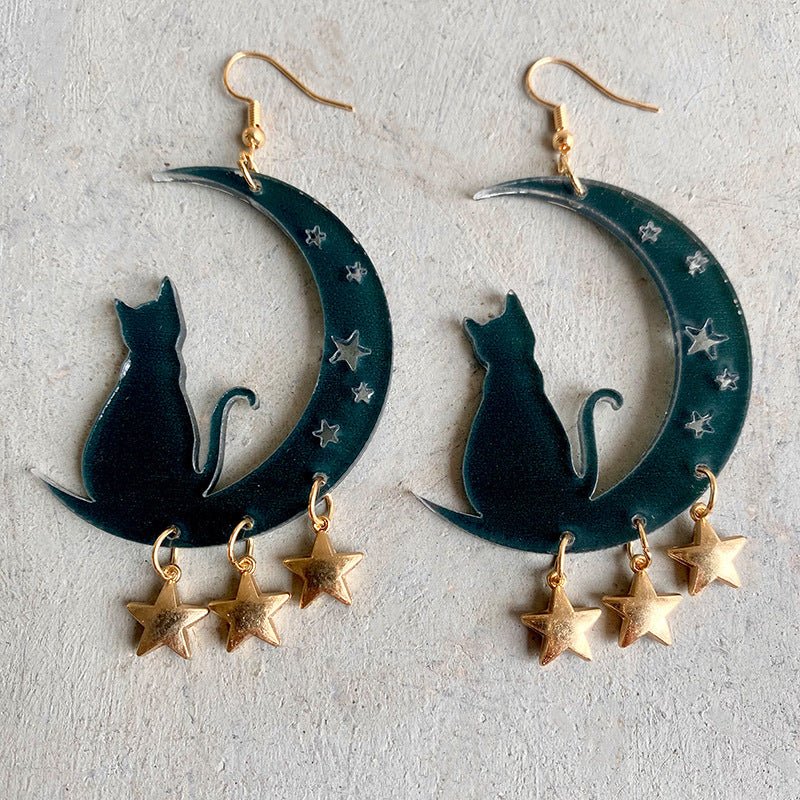 Moon Cat Acrylic Women's Tassel Earrings-Jewearrings