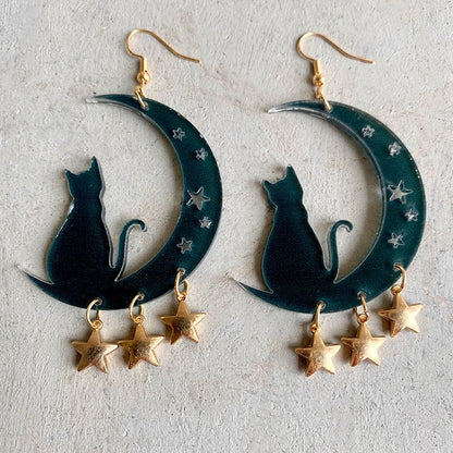 Moon Cat Acrylic Women's Tassel Earrings-Jewearrings