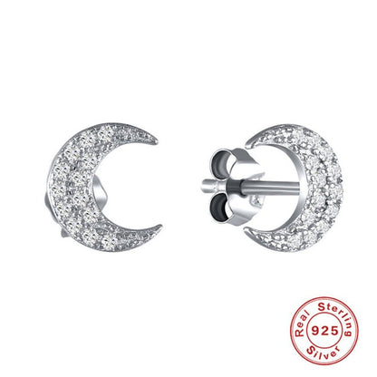 Moon Stud Earrings Fashion Simple Diamond-Studded Girls Ear Clip Ear Buckle-Jewearrings